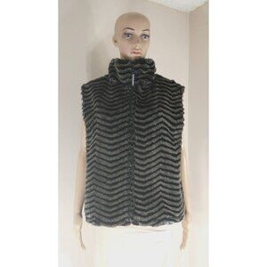 Faux Fur Black Chevron Striped Full Zip Vest by Black Mountain  Womens Medium